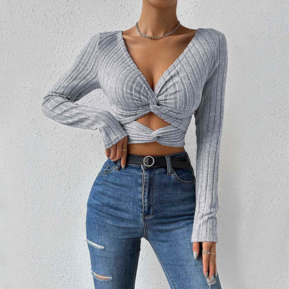 Damen Cropped Oberteil Langer Ärmel Twist-Design Norvielle