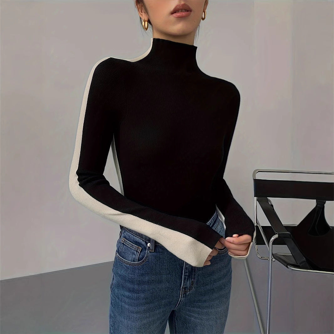 Damen Rollkragenpullover Kontrastärmel Norvielle - Norvielle