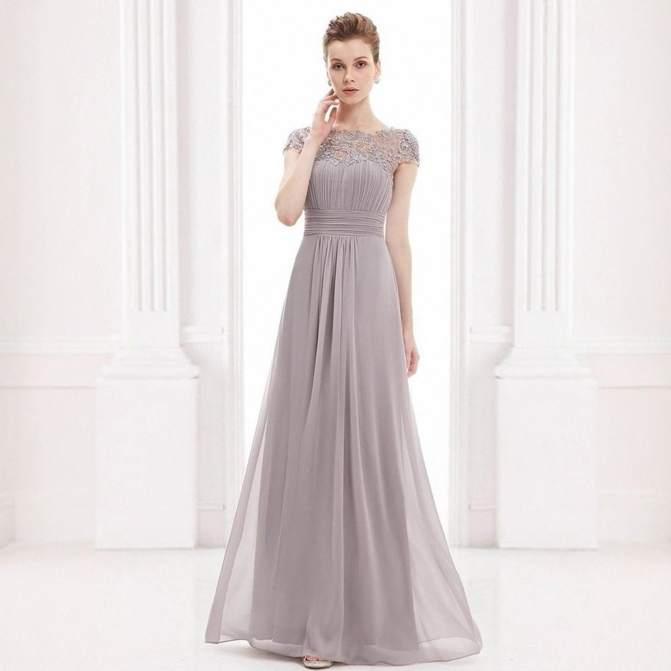 Damen Abendkleid Spitze Fließender Rock Norvielle