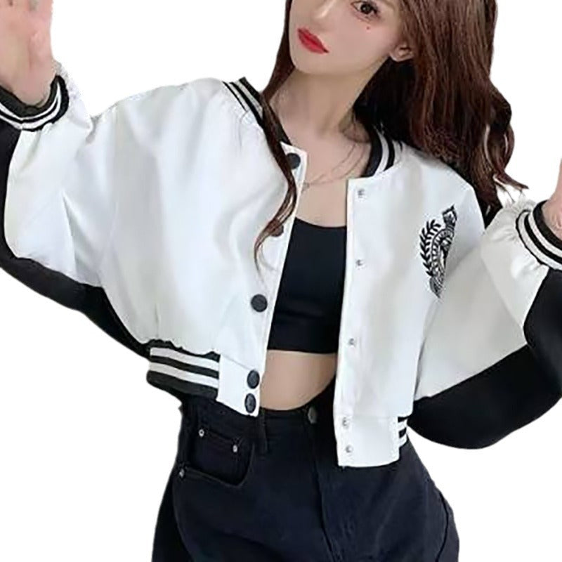 Damen Collegejacke Lässig Gesticktes Logo Kontrastärmel