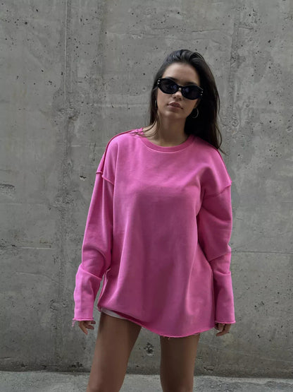 Damen Oversize-Pullover Lässig Französer Saum Beige