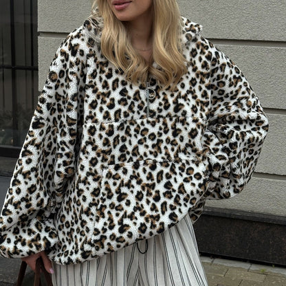Damen Plüsch-Hoodie Leopardenmuster Norvielle