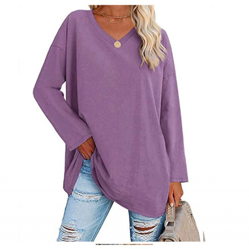 Damen Sweatshirt V-Ausschnitt Langärmlig Asymmetrisch Grau