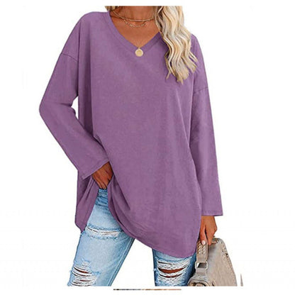 Damen Sweatshirt V-Ausschnitt Langärmlig Asymmetrisch Grau