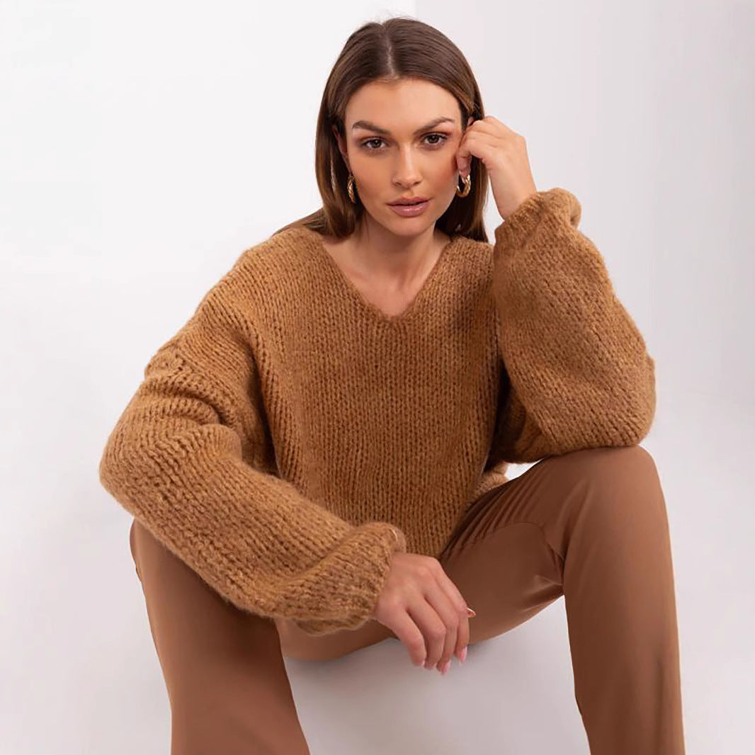 Damen Oversized Grobstrickpullover Weite Ärmel Norvielle
