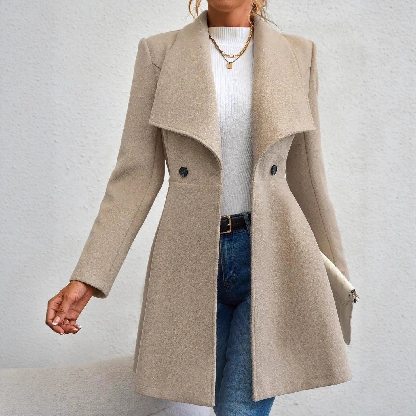Damen Wollmantel Elegantes Design Doppelter Knopfleiste