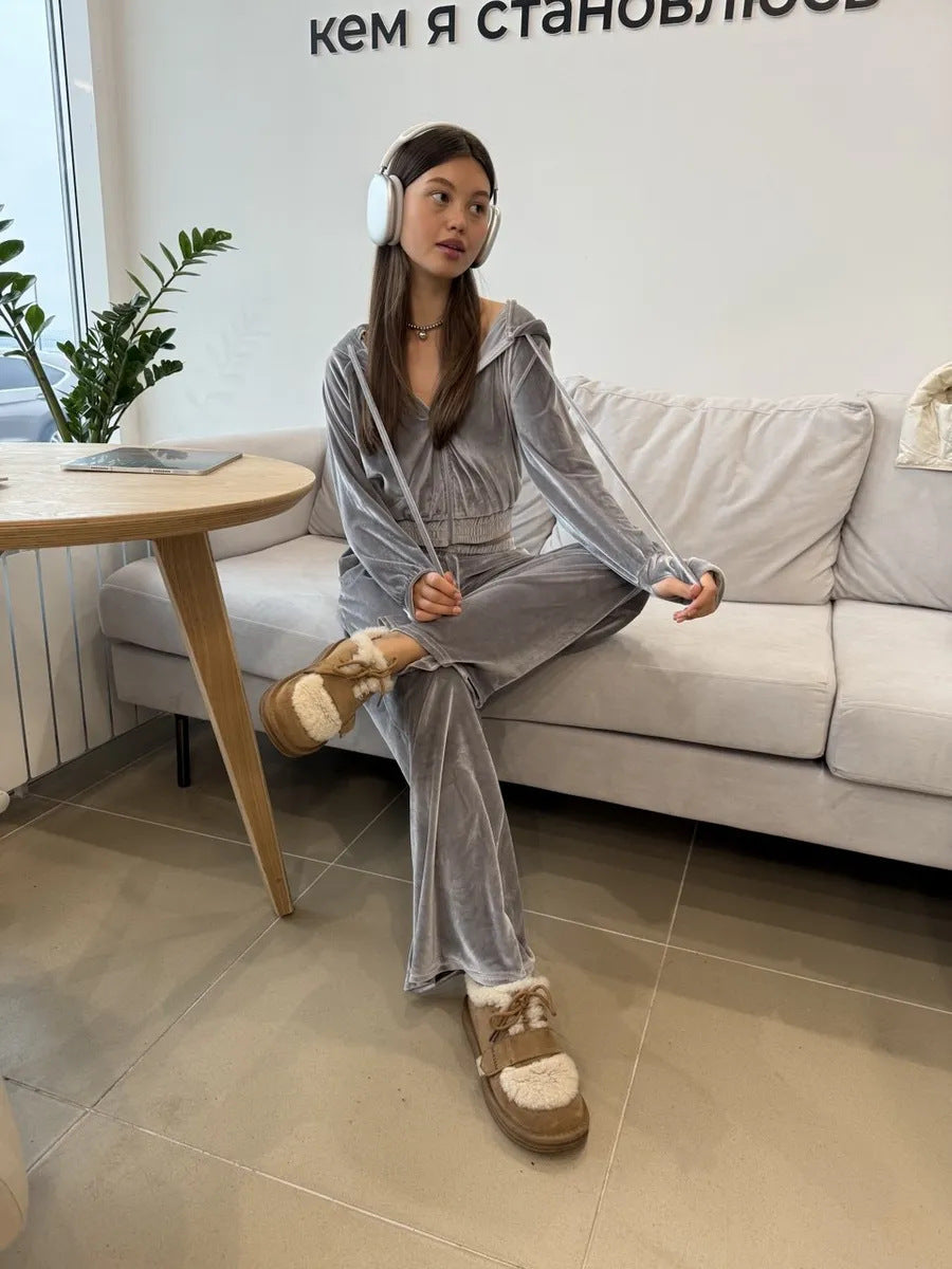 Damen Jogginganzug Velours mit Kapuze Norvielle