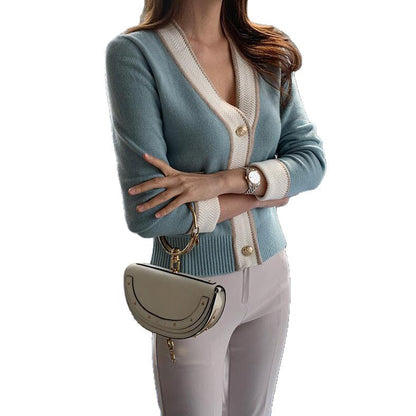 Damen Strickjacke Kontrastdetails Goldknöpfe Norvielle