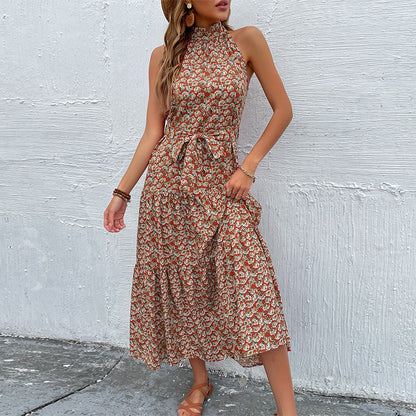 Damen Maxikleid Florale Rüschen Eleganter Taillengürtel