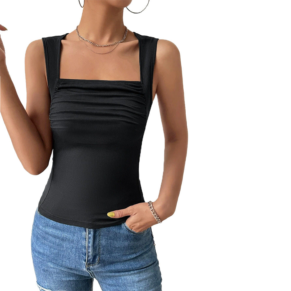 Damen Trägershirt Figurbetont Quadratischer Ausschnitt Raffung