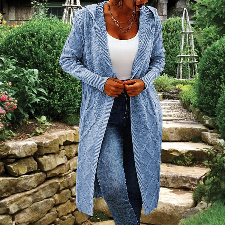 Damen Strickcardigan Lang Hochkragen Zopfmuster Norvielle