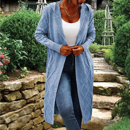 Damen Strickcardigan Lang Hochkragen Zopfmuster Norvielle