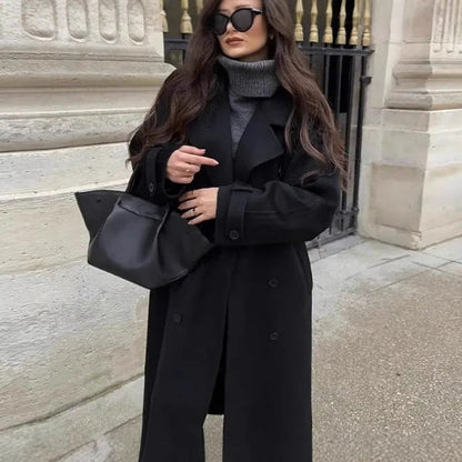 Damen Long-Trenchcoat aus Norvielle mit Stehkragen und Struktur