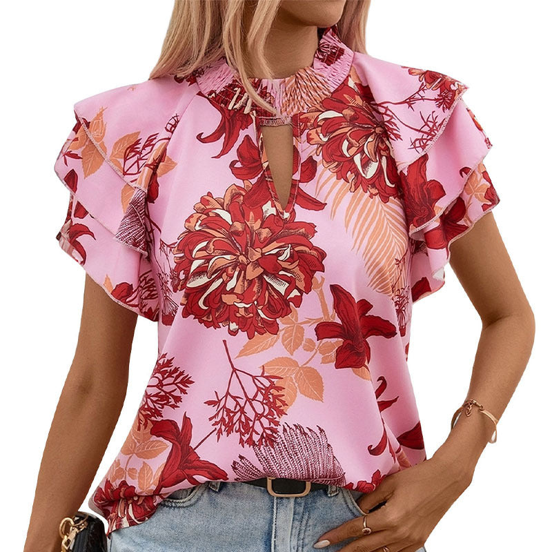 Damen Bluse mit Rüschendetails und Blumenmuster