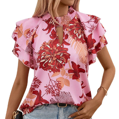 Damen Bluse mit Rüschendetails und Blumenmuster