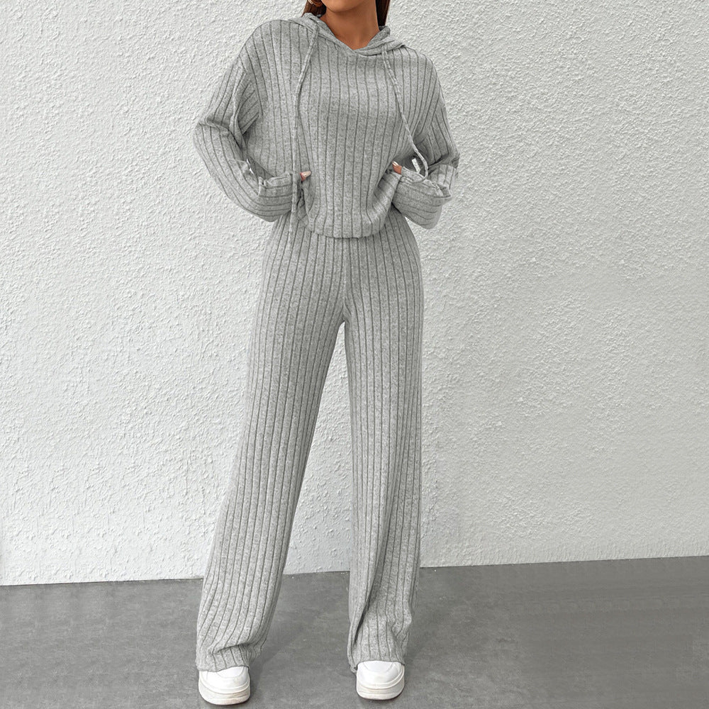 Damen Strick-Set Hoodie weite Bein Norvielle