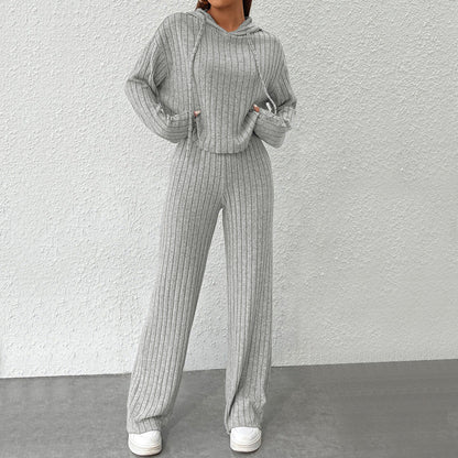 Damen Strick-Set Hoodie weite Bein Norvielle