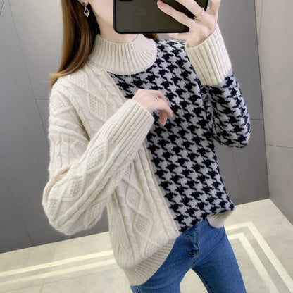 Damen Strickpullover Strukturiertes Zopfmuster Elegantes Design Beige
