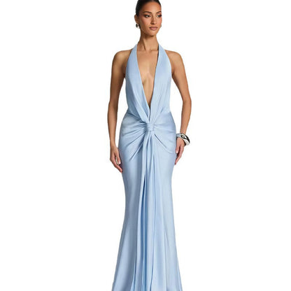 Damen Maxi-Kleid V-Ausschnitt Wickeldetail Norvielle