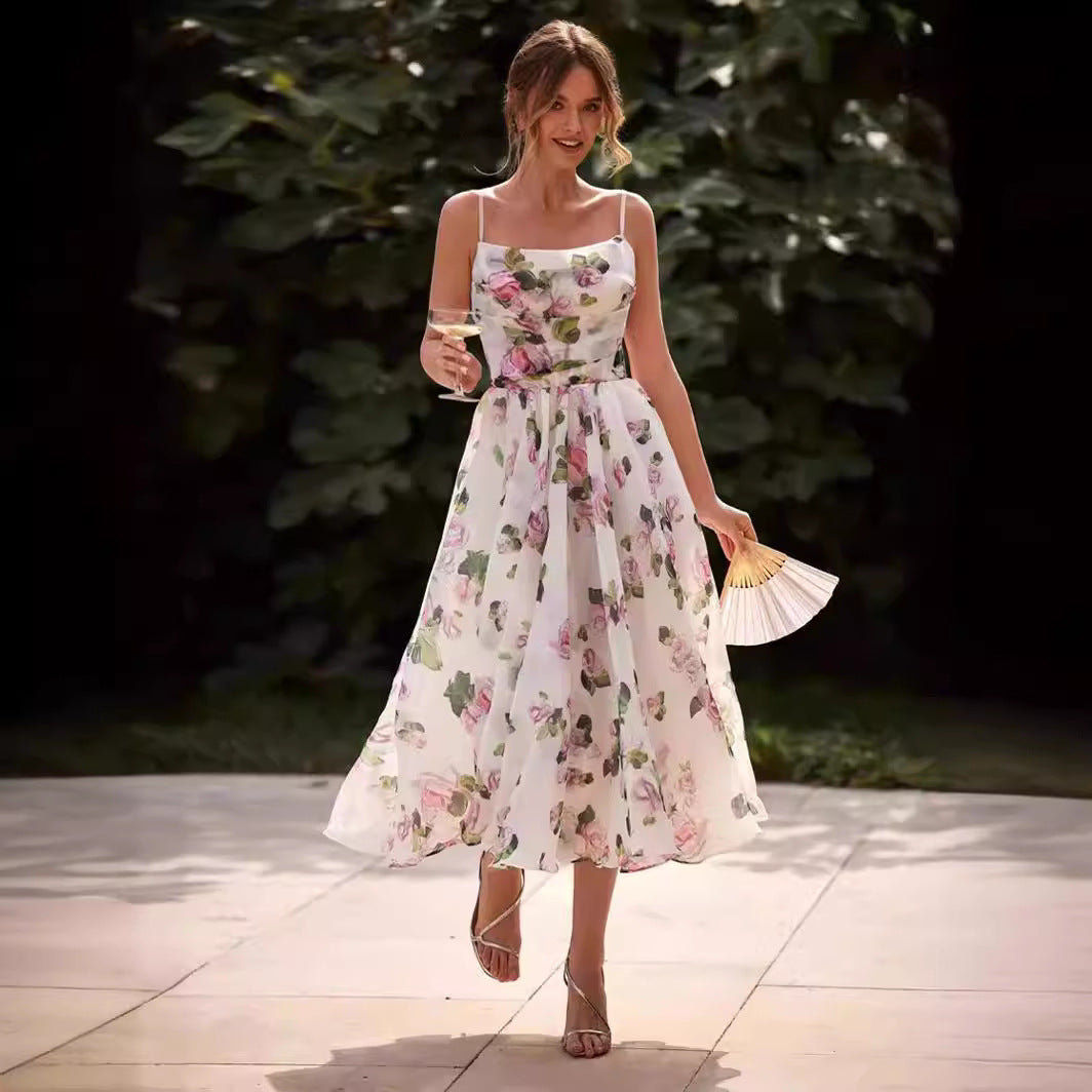 Damen Midi-Kleid Florales Chiffon Mit Taillengürtel