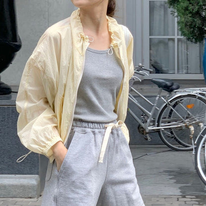 Damen Sommerjacke Leicht Rüschendetails Beige