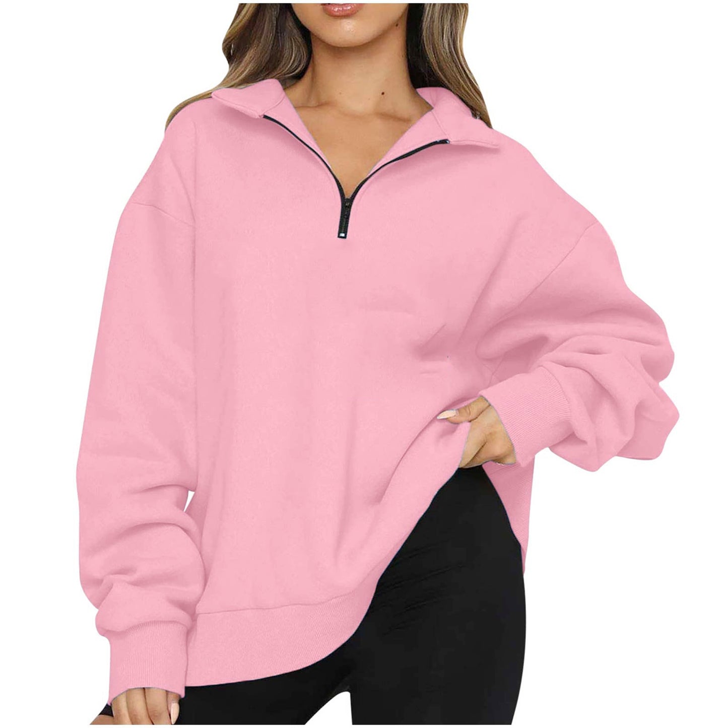 Damen Oversized Sweatpullover Halb-Reißverschluss Norvielle