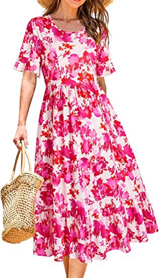 Damen Midikleid Floralmuster Volantabschluss