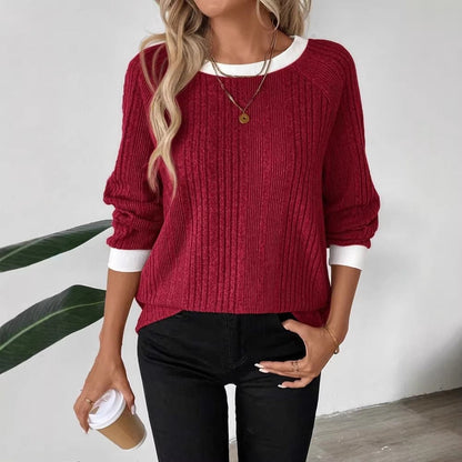 Damen Pullover Lässig Rippenstrick Kontrastbesatz Norvielle - Norvielle
