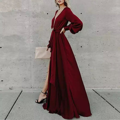 Damen Maxi-Kleid Fließender Stoff Tiefes Dekolleté