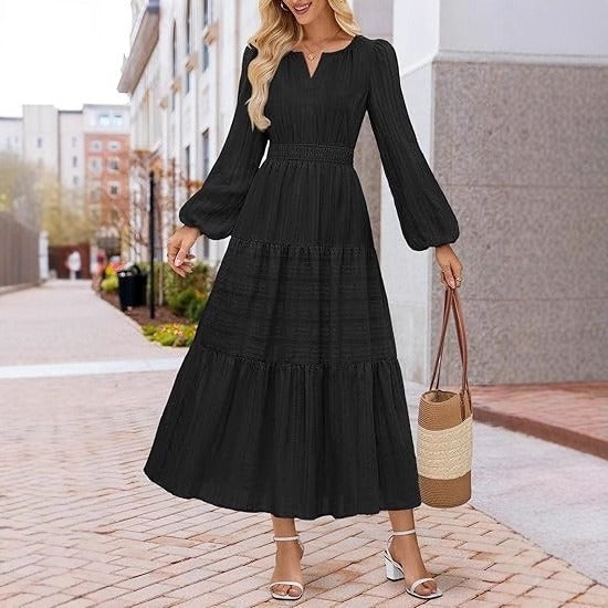 Damen Maxikleid mit Puffärmeln und Smoktaillen Norvielle - Norvielle