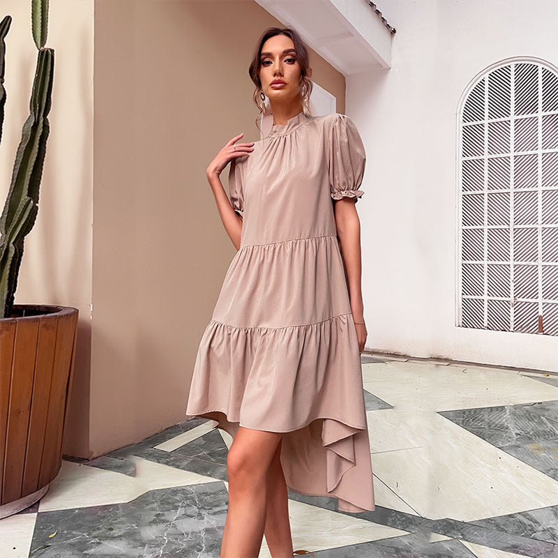 Damen Sommerkleid mit Puffärmeln Asymmetrischer Saum Norvielle