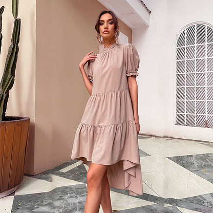 Damen Sommerkleid mit Puffärmeln Asymmetrischer Saum Norvielle