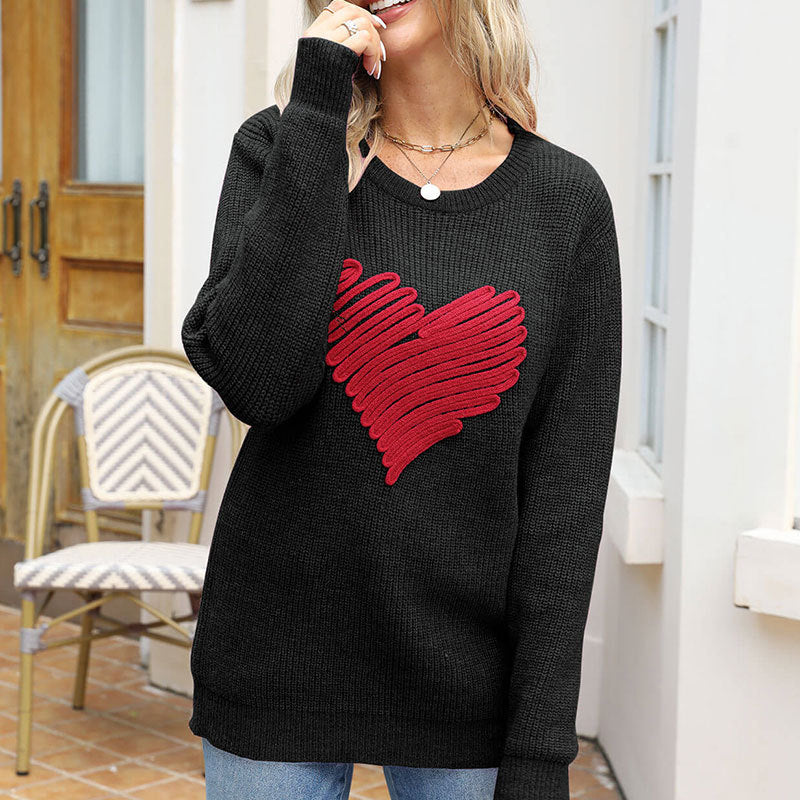 Damen Strickpullover Herz-Applikation Norvielle
