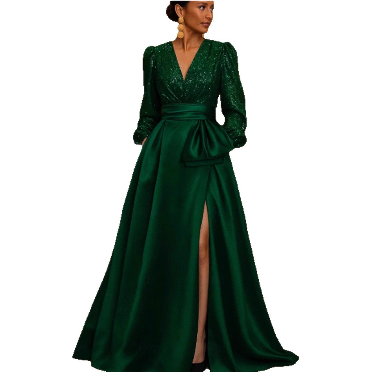 Damen Abendkleid mit V-Ausschnitt und Schlitz schimmernd