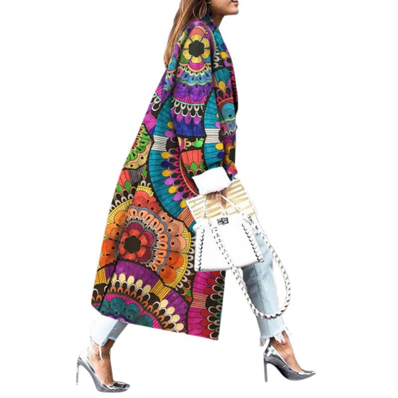 Damen Langarm-Mantel Bunt Ethno-Muster