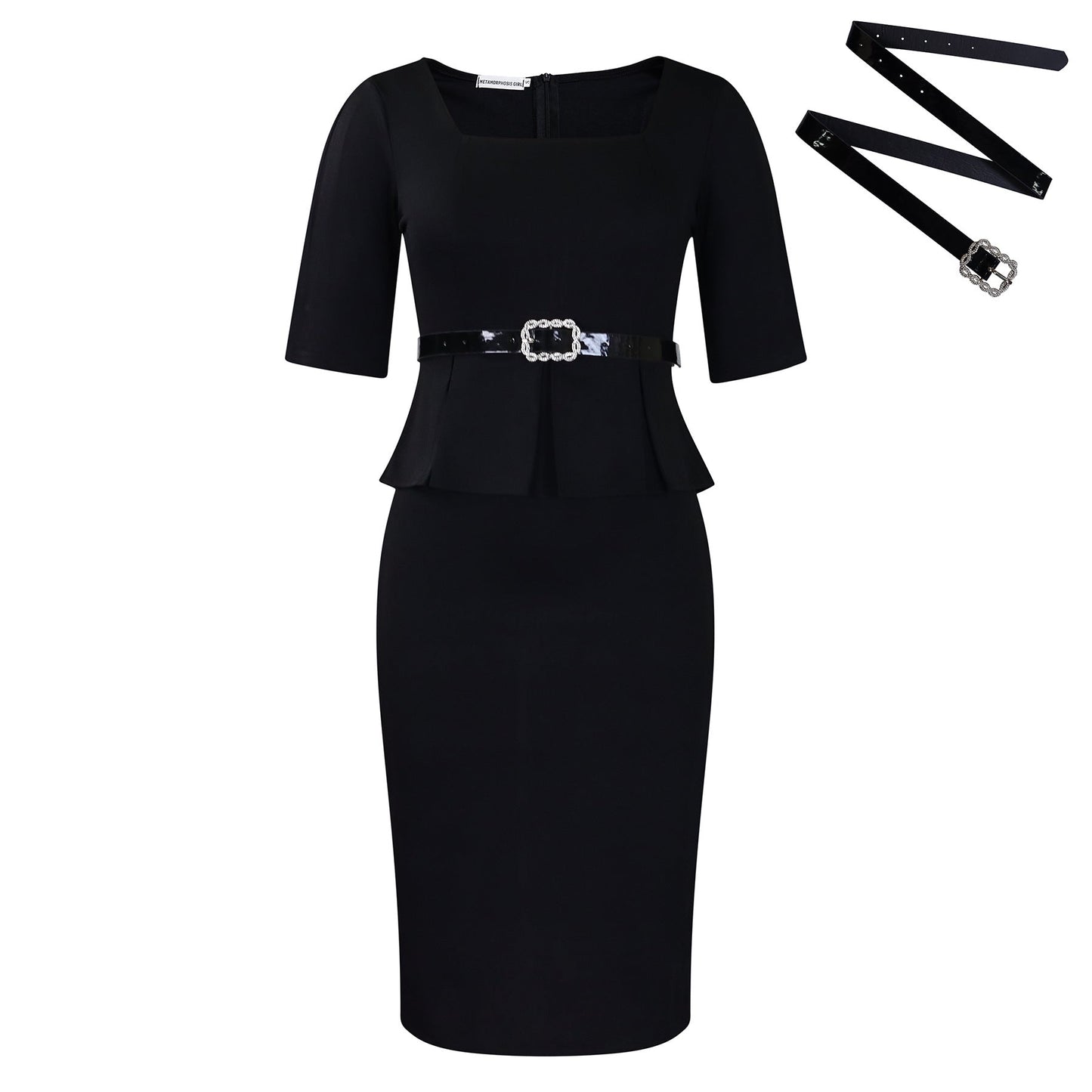 Damen Etuikleid mit Peplum-Details und abnehmbarem Gürtel Norvielle