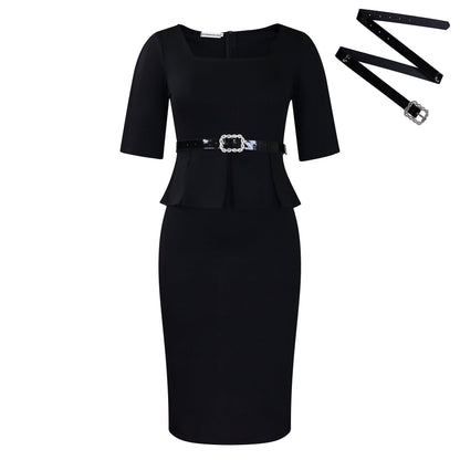 Damen Etuikleid mit Peplum-Details und abnehmbarem Gürtel Norvielle