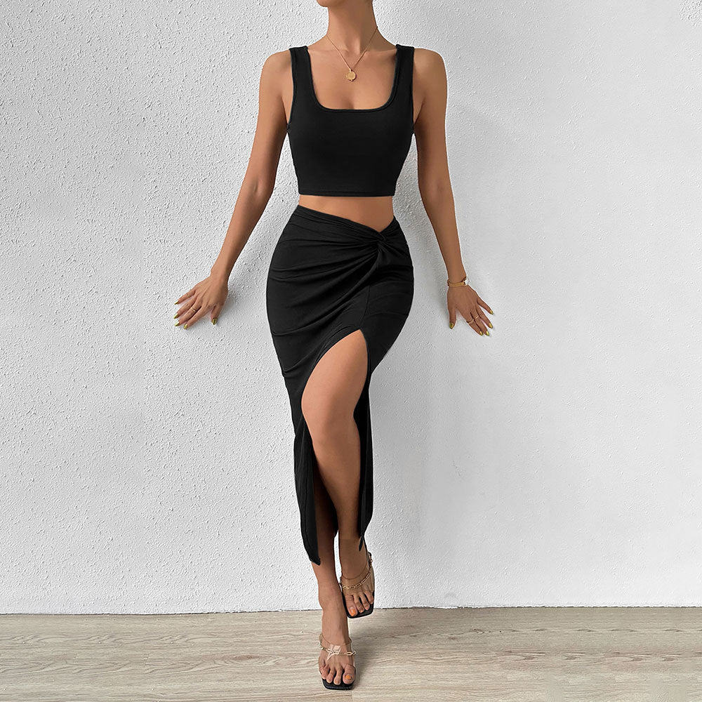 Damen Wickelkleid Asymmetrischer Schlitz Knötchen-Detail Norvielle