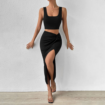 Damen Wickelkleid Asymmetrischer Schlitz Knötchen-Detail Norvielle