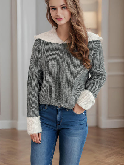 Damen Strickjacke mit Reißverschluss Norvielle Bequem Puffärmel