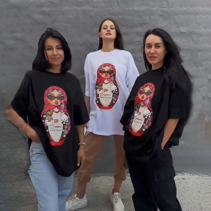 Damen Oversized T-Shirt Flippiger Grafikdruck Weiß