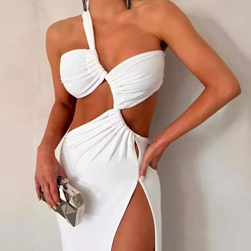 Damen Maxikleid Asymmetrisch Elegantes Drapieren