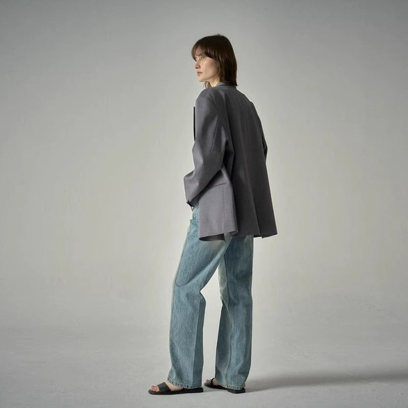 Damen Blazer Oversized Doppelter Knopf Norvielle