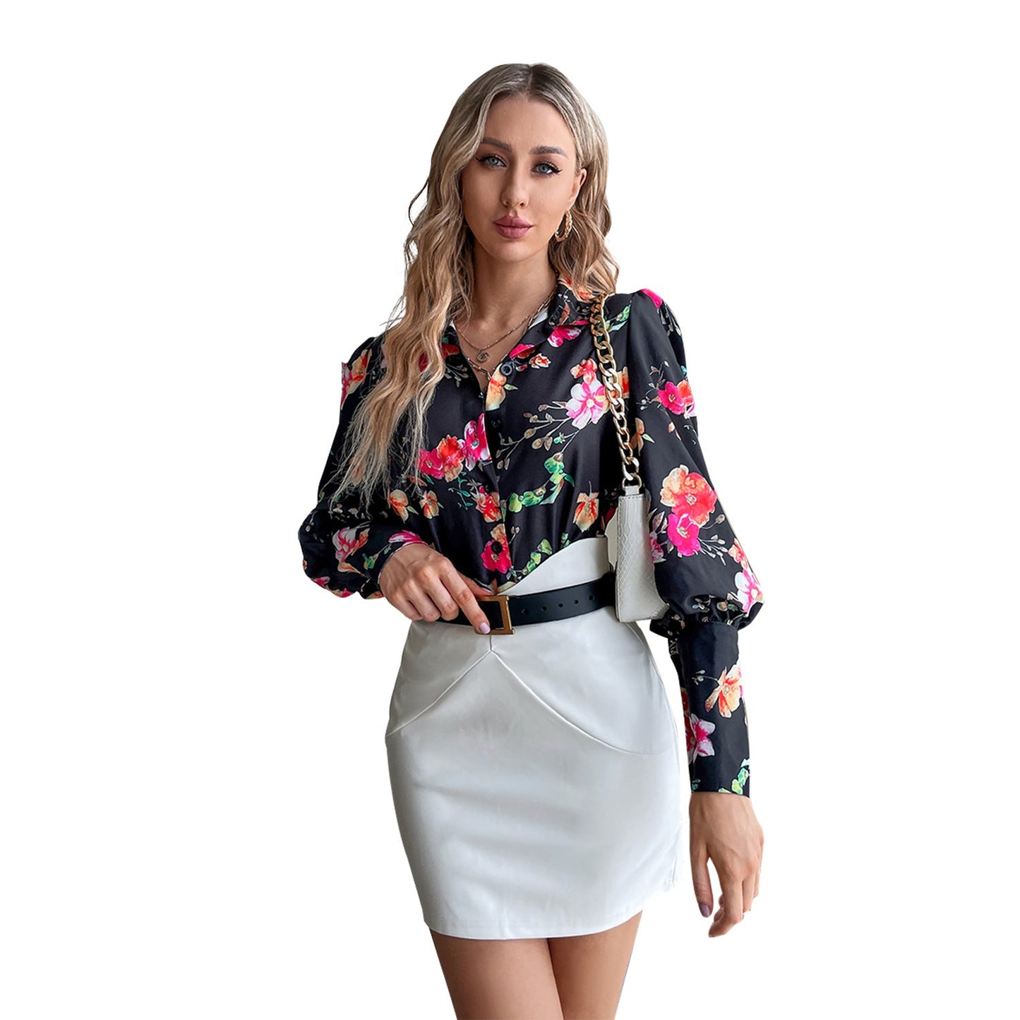 Damen Bluse mit Floralmuster und Puffärmeln Norvielle