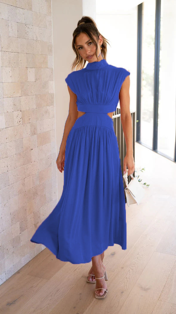 Damen Maxikleid Stehkragen Cut-Outs