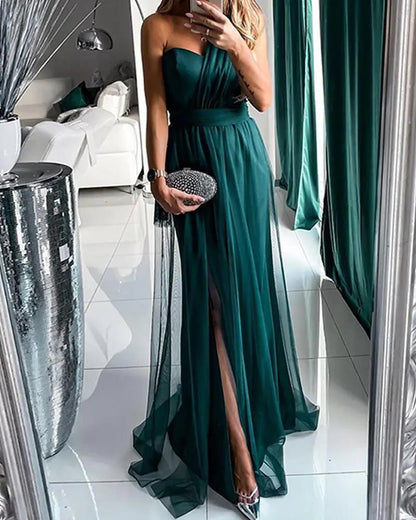 Damen Abendkleid Schulterfrei Hoch Beinschlitz Norvielle