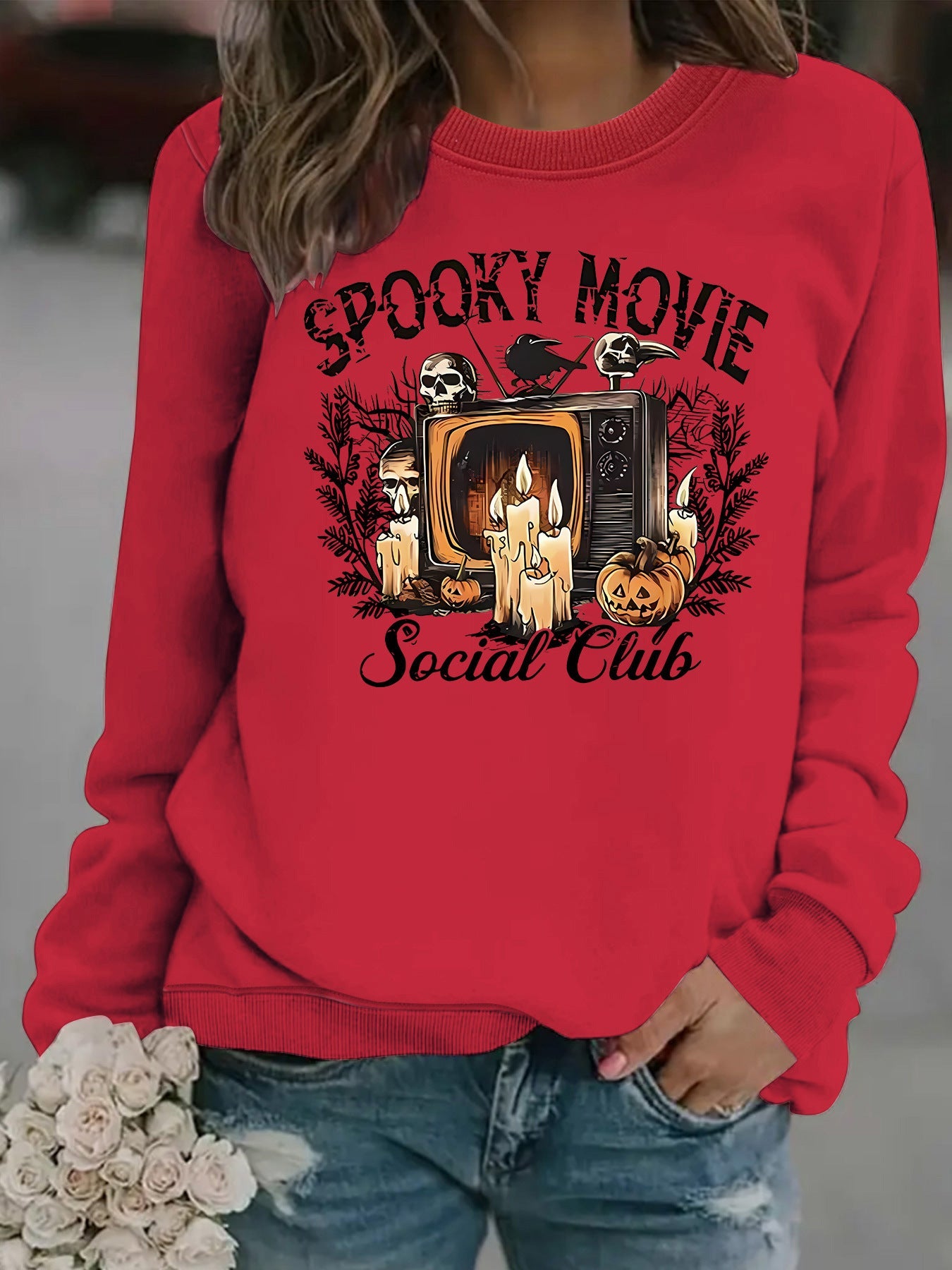 Damen Sweatshirt Spooky Film-Motiv Lässiger Schnitt
