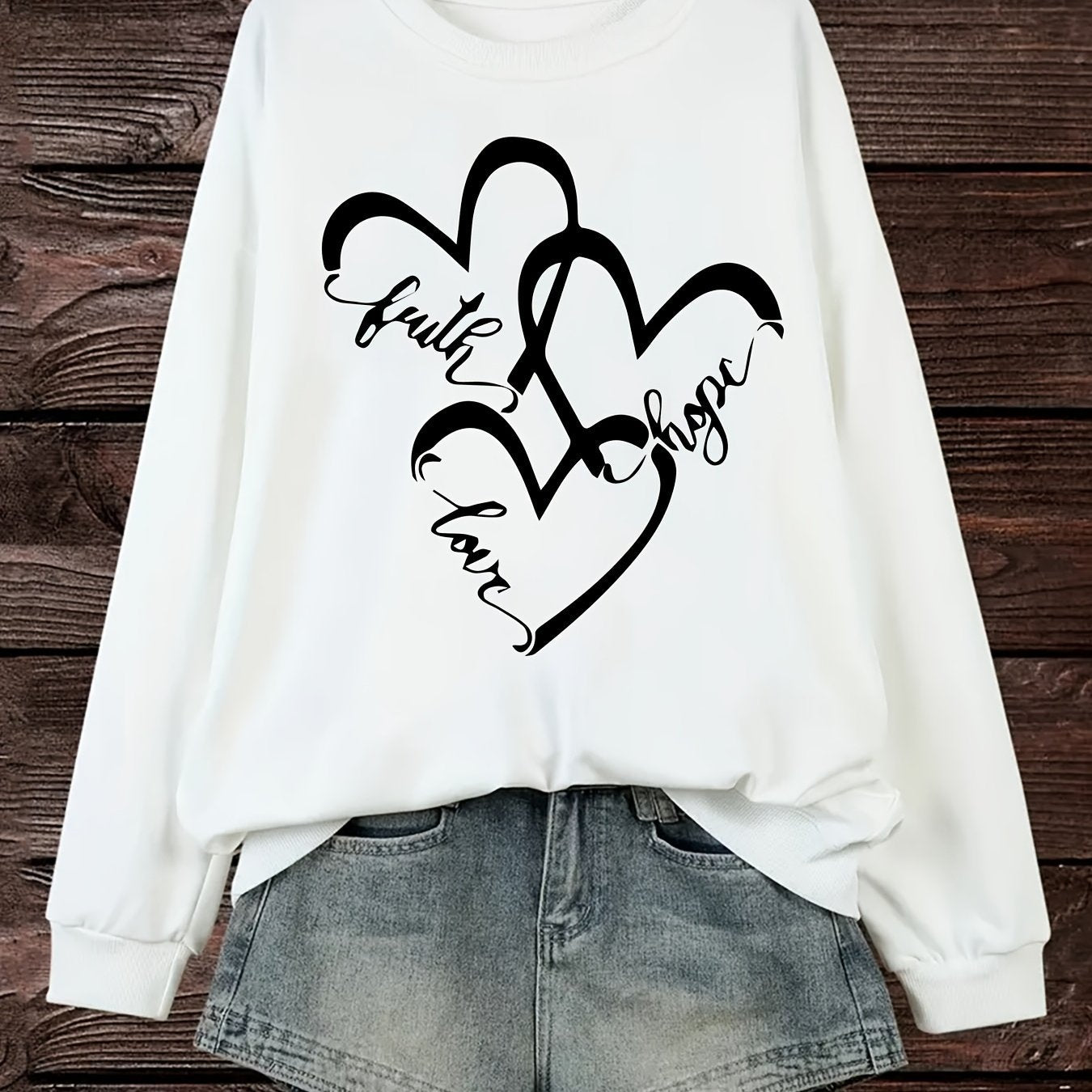 Damen Sweatshirt Romantische Herzen Aufdruck Rosa