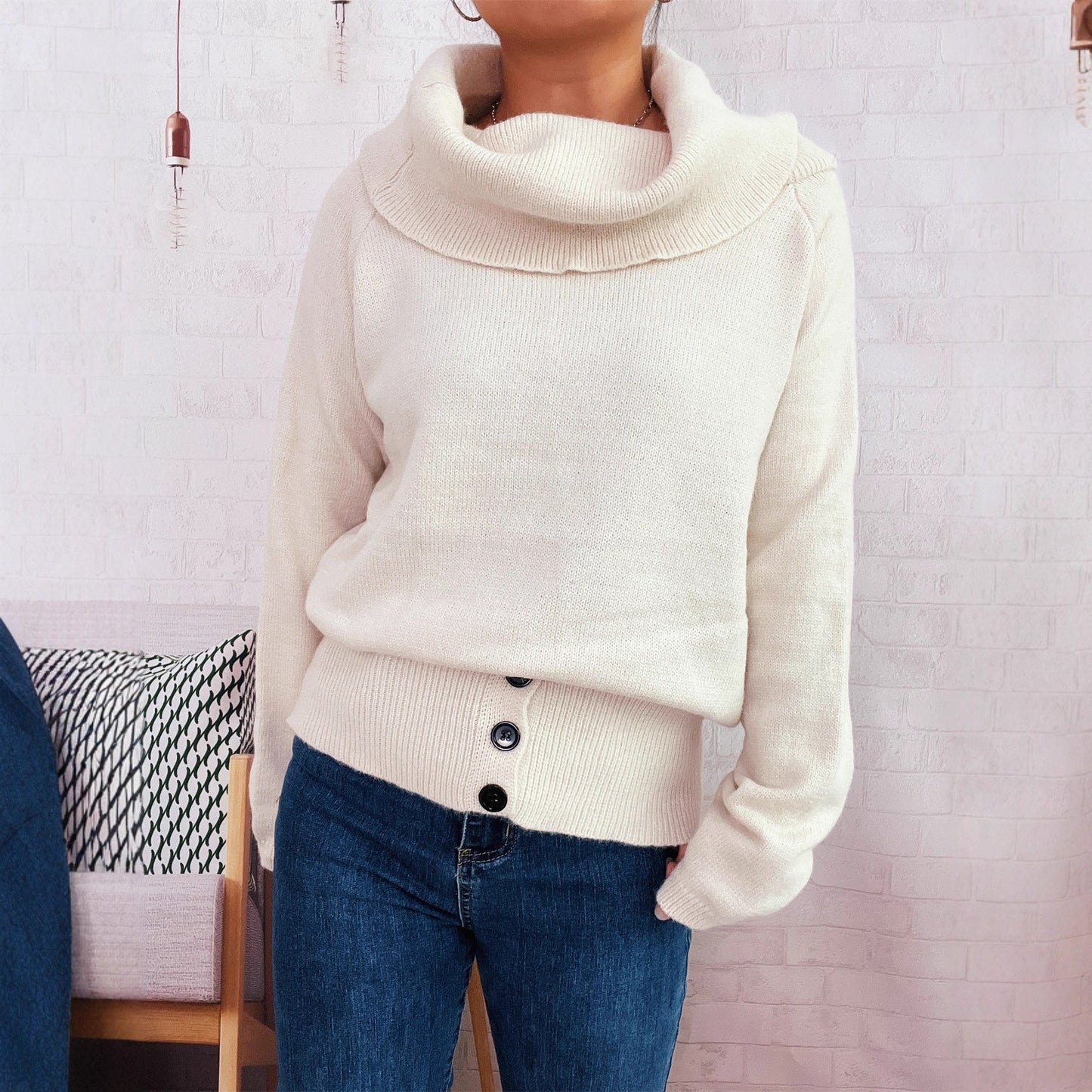 Damen Strickpullover Hochschließend Norvielle