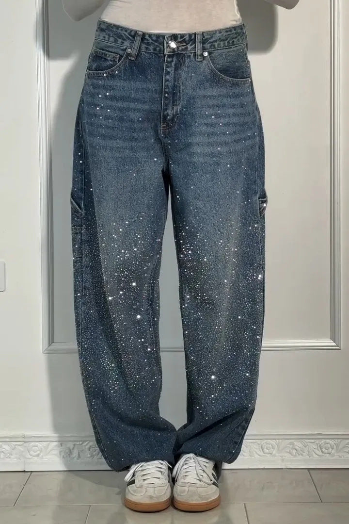 Damen Baggy-Jeans Norvielle Funkelnde Applikationen